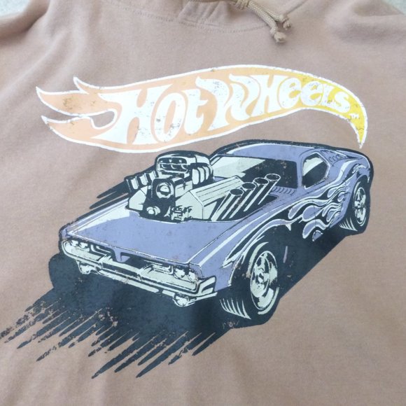 Mattel HOT WHEELS tan brown cropped hoodie sweatshirt - super cute! - Picture 2 of 7